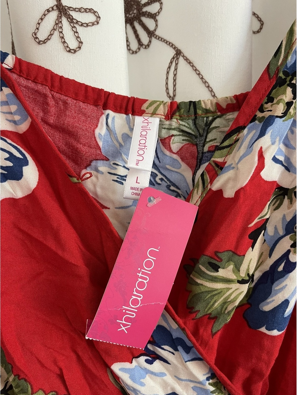 New With Tags! | Xhilaration | L | Red Floral Wrap Romper - Picture 3 of 9